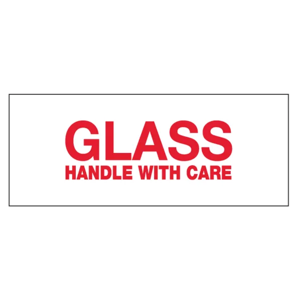 Labels - "Glass Handle With Care" Red/White P-6 2IN x 5IN 500/RL
