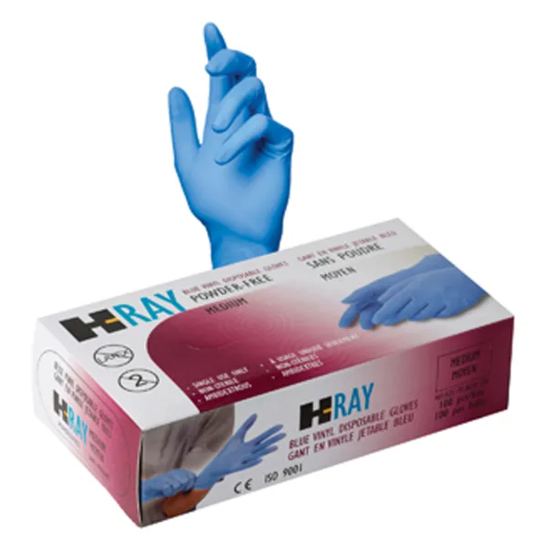 Gloves - Vinyl Disposable Medical Grade Examination Blue 46I-525PF Medium 100/BX 10/CS