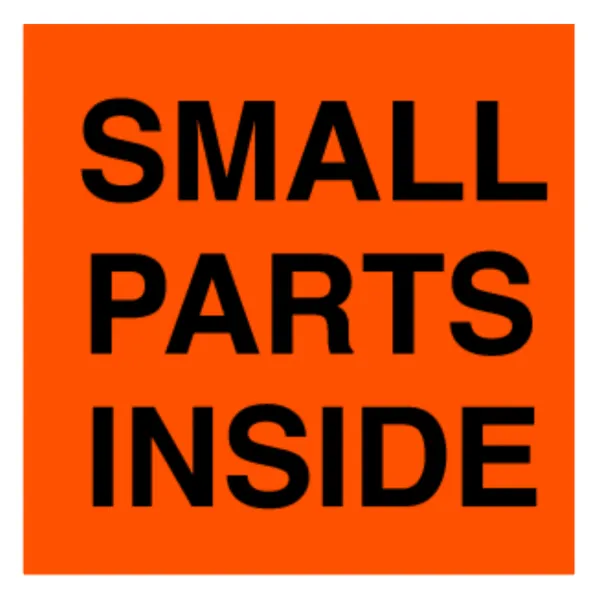 Labels - "Small Parts Inside" Black/Neon Red BR373 3IN x 3IN 500/RL