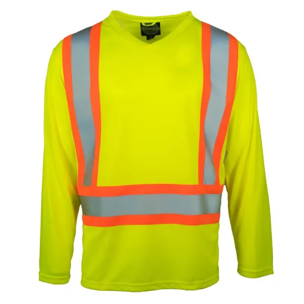 Safety T-Shirt - V-Neck Long Sleeve Hi-Vis Lime Green 022-BEPCSALYLS Medium 1/CS