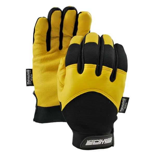Gloves - Spandex Goatskin Leather Work Armour Flextime EC60 Lining Black/Yellow 9005W Large 1PR/PK