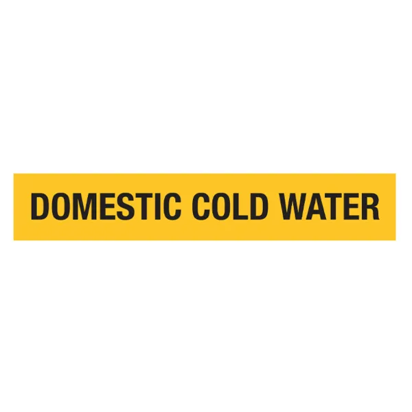 Decal Pipe Marker - "Domestic Cold Water" Black on Yellow 1.5IN x 8.5IN 4/SHEET
