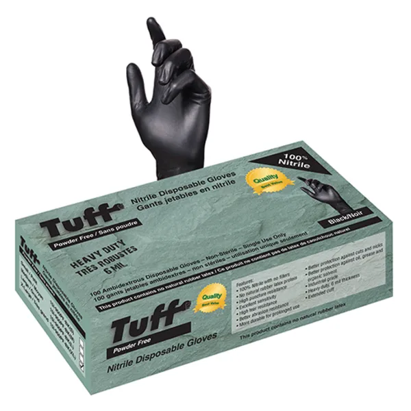 Gloves - Nitrile Disposable Powder Free Extended Cuff Black 15I-950PF-BK 6MIL Large 100/BX