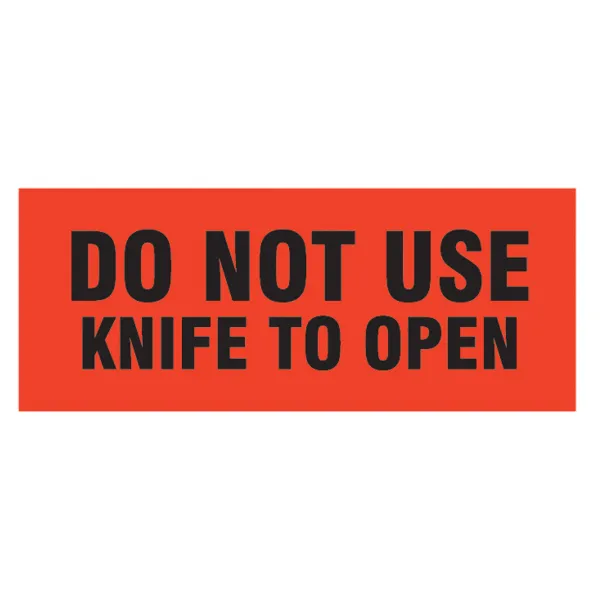 Labels - "Do Not Use Knife To Open" Black/Neon Red P-212 2IN x 5IN 500/RL
