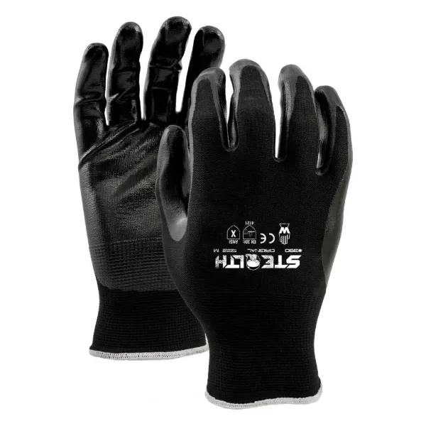 Gloves - Nitrile Coated Stealth Original Black 390 Medium 6PR/PK 120/CS