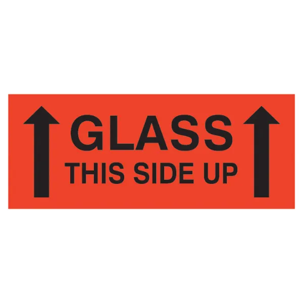 Labels - "Glass This Side Up" with Arrows Black/Neon Red P-24 2IN x 5IN 500/RL