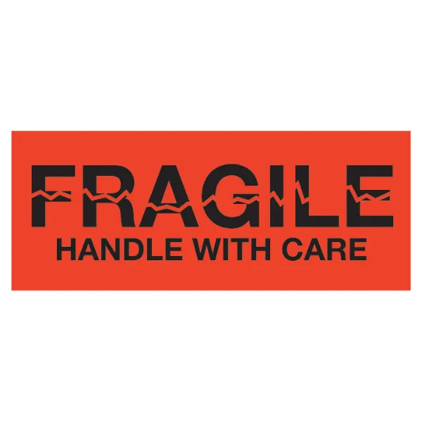 Labels - "Fragile Handle With Care" Black/Neon Red P-60 2IN x 5IN 500/RL