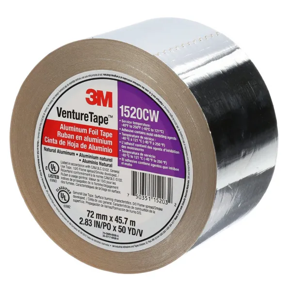 Foil Tape - Aluminum Venture Tape™ Wrapped Silver 1520CW 72MMx45M 1.8MIL 16/CS
