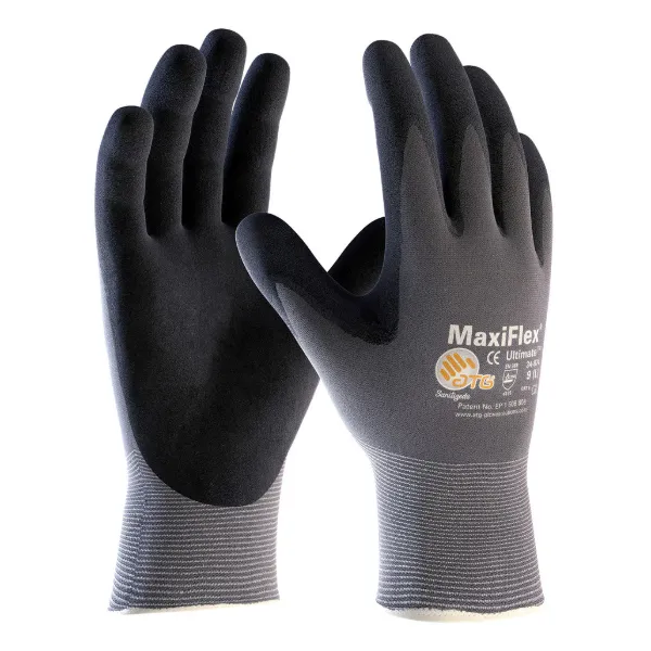 Gloves - MicroFoam Nitrile Coated MaxiFlex® Ultimate Grey/Black Palm 34-874-CN Medium 12PR/PK 144/CS