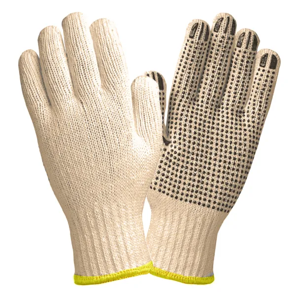 Gloves - Poly Cotton String Knit with Palm Dots Beige (Brown Band) 46I-TS700N-PD Small 12PR/PK