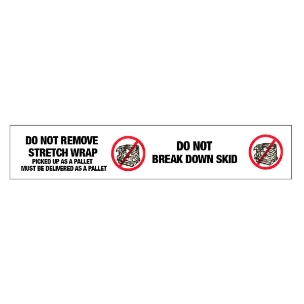 Packaging Tape Printed - "Do Not Break Down Skid" Black/Red on White PV-14 48MM x 66M 1.2MIL 72/CS