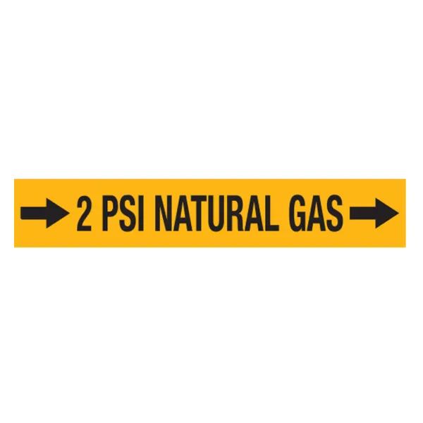 Decals - "2 PSI Natural Gas" Black on Yellow 1.5IN x 8.5IN 4/Strip 4/Sheet