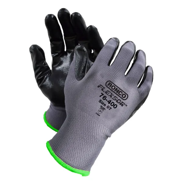 Gloves - Nitrile Palm Coated Nylon Flexsor™ Black/Grey 76-400-08 Medium 12PR/PK 72/CS