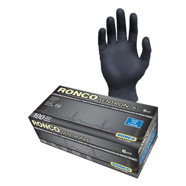 Gloves - Nitrile Examination Powder Free Black Sentron™ 6MIL 962M Medium 100/BX 10/CS