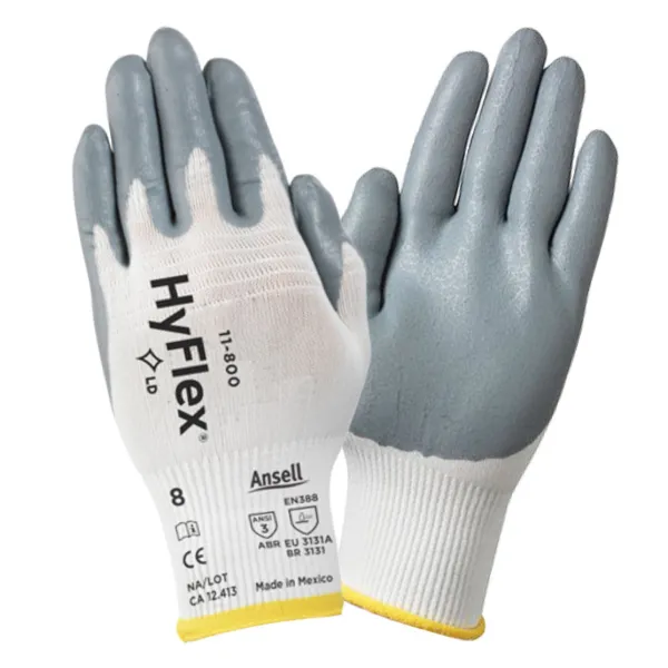 Gloves - Nitrile Foam Coated HyFlex® White/Grey Palm 11-800 2X-Large Size 11 12PR/PK