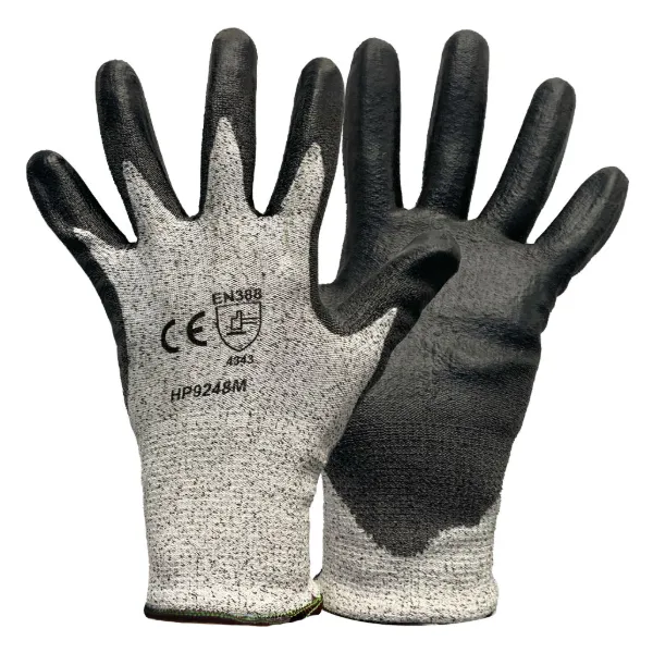 Gloves - Cut Resistant High Density Polyurethane Coated Grey/Black Palm HP9248 Medium