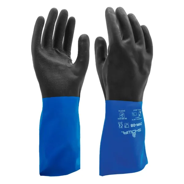 Gloves - Chemical Resistant Neoprene/Rubber Latex Flock-Lined Black/Blue CHMM 13IN 26MIL Medium