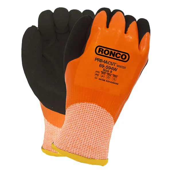 Gloves - PrimaCut™ Winter Latex Coated ANSI Cut A5 Black/Orange 69-594W X-Large Size 10 6/PKG 72/CS
