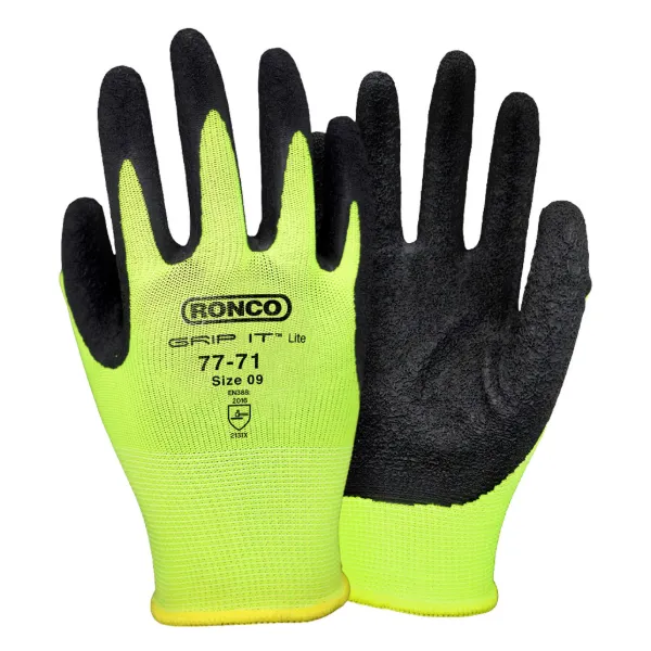 Gloves - Crinkle Latex Coated Polyester Grip-It™ Hi-Viz Green 77-719 13G Large Size 9 1/PR 72/CS