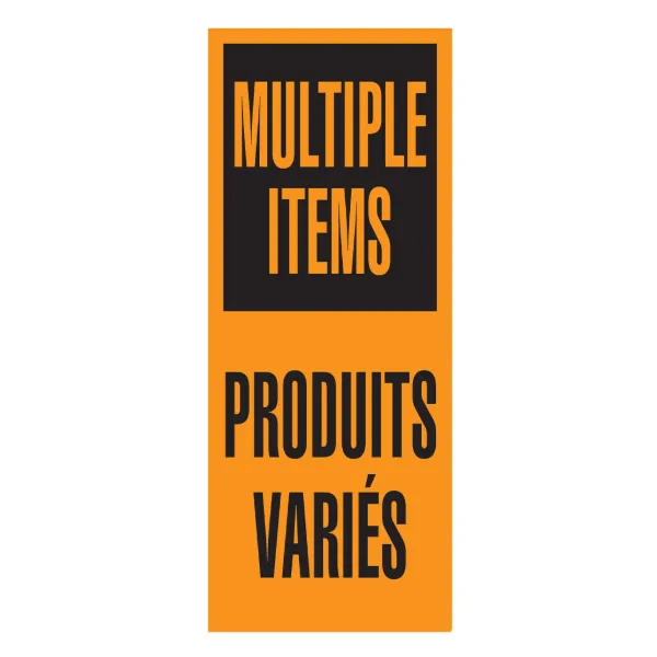 Labels - "Multiple Items - Produits Varies" Blk on Fl. Org 2IN x 5IN 3IN Core 500/RL