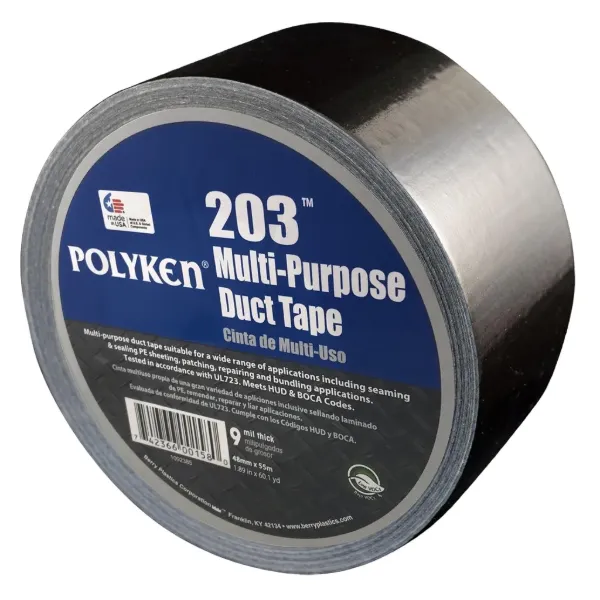 Cloth Duct Tape - Polyethylene Coated Black 203 96MMx55M 9MIL 12/CS